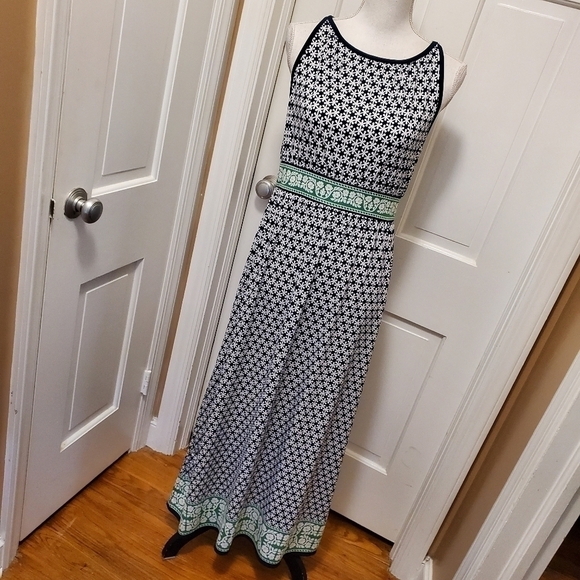 Max Studio Navy & Green Maxi Dress Size Medium - Picture 2 of 12